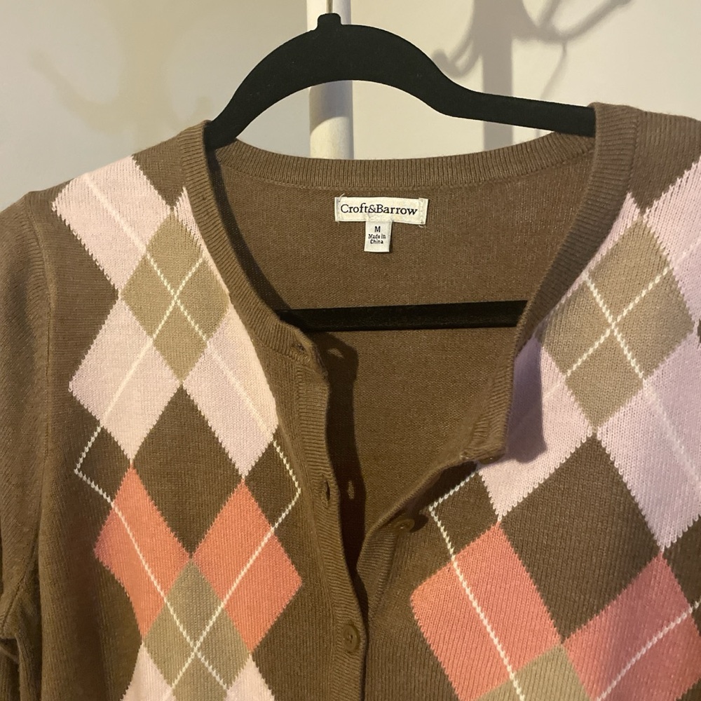 Croft & Barrow Women's Argyle Cardigan - Brown, Pink, Peach